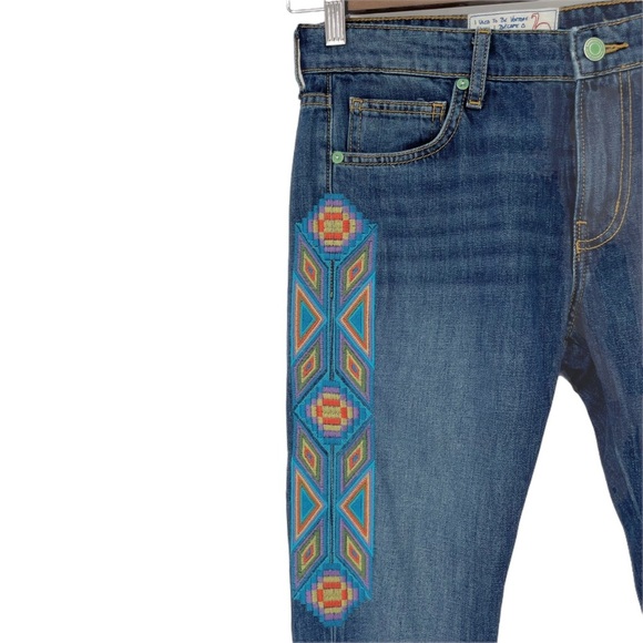 Revolve Sandrine Rose Southwestern Embroidered Flamingo Slim Jeans Size 24 - Picture 6 of 10